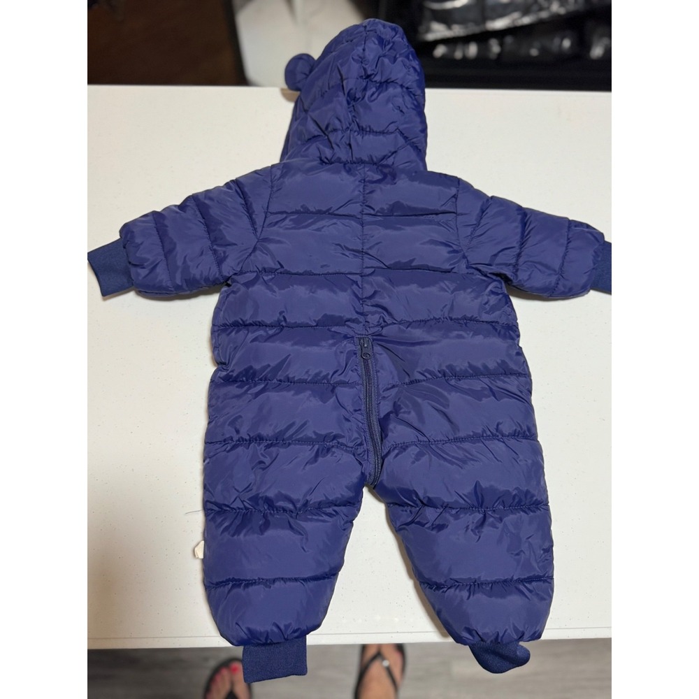 Baby Snowsuit 6-9 Months Blue Hooded Bunting Puffer Winter Infant Coat Bear Ears - Picture 2 of 6